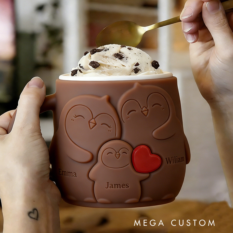 Personalized 3D Printed Penguin Ice Cream Pint Holder Custom Family Member Names Unique Gift for Family Fun Kitchen Decor