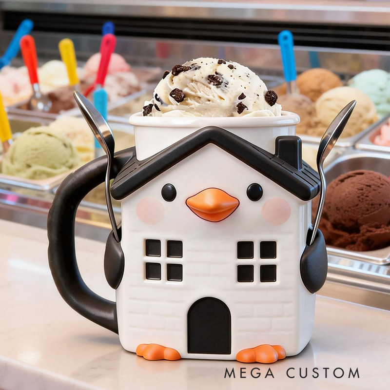 Personalized Penguin House Ice Cream Pint Holder Cute Custom Freezer Accessory for Kids and Adults Unique Gift for Birthday Christmas Kitchen Decor