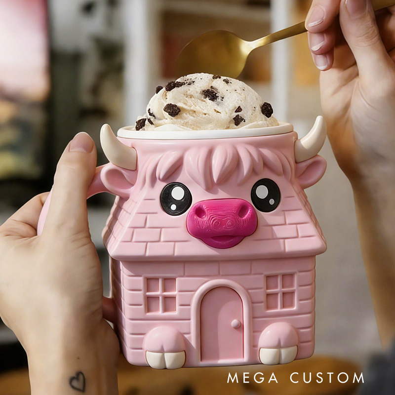 Personalized Highland Cow Ice Cream Holder Personalized Funny Kitchen Decor Cute Animal Gift