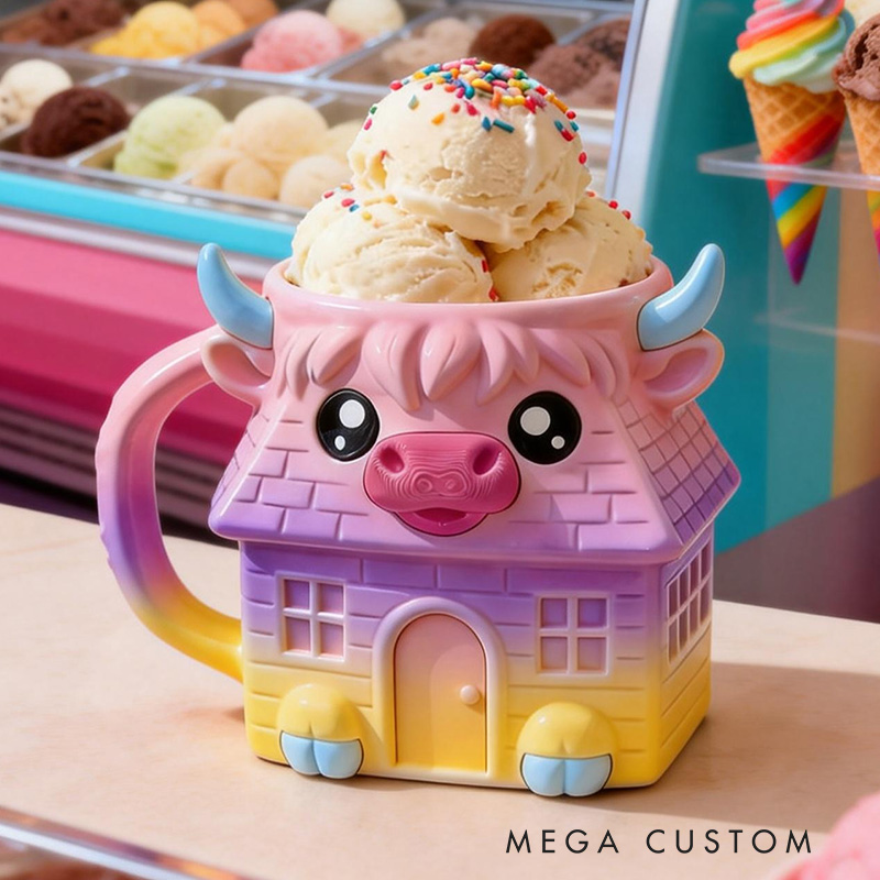 Personalized Highland Cow Ice Cream Pint Holder 3D Printed Cozy with Snack Drawer