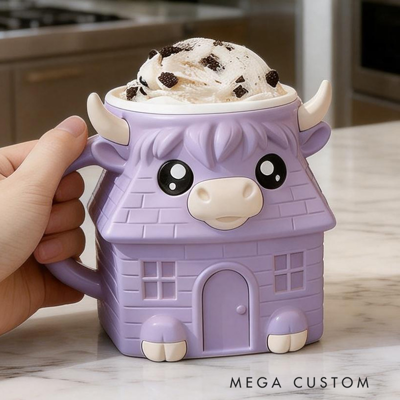 Personalized Highland Cow Ice Cream Pint Holder 3D Printed Cozy with Snack Drawer Fun Kitchen Decor Animal Design 3D Printed Reusable Ice Cream Cozy