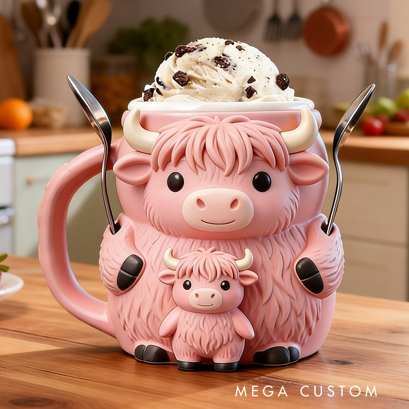 Personalized Highland Cow Ice Cream Pint Holder 3D Printed Cozy with Snack Drawer Personalized Funny Kitchen Decor Family Gifts