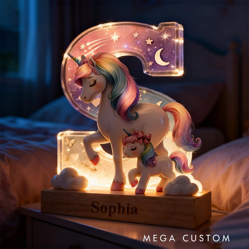 Personalized Unicorn LED Night Light Custom 26 Letter Lamp for Kids Room Decor Unique Birthday Gift for Girls Bedroom Decoration