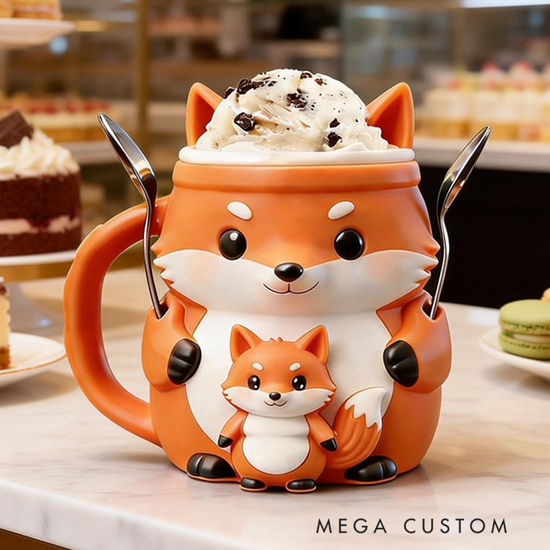 Personalized Fox Ice Cream Pint Holder Eco Friendly 3D Printed Pint Cozy with Spoon Slots Cute Gift for Ice Cream Lovers