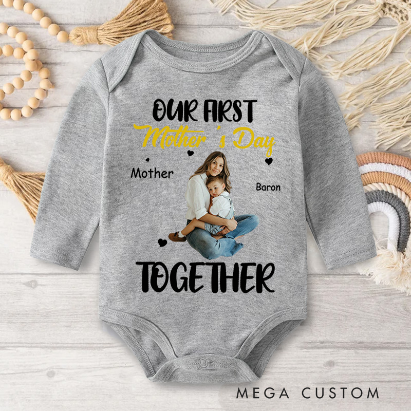 Personalized Together Our First Mother's Day Design with Mother and Baby Photo Baby Bodysuit