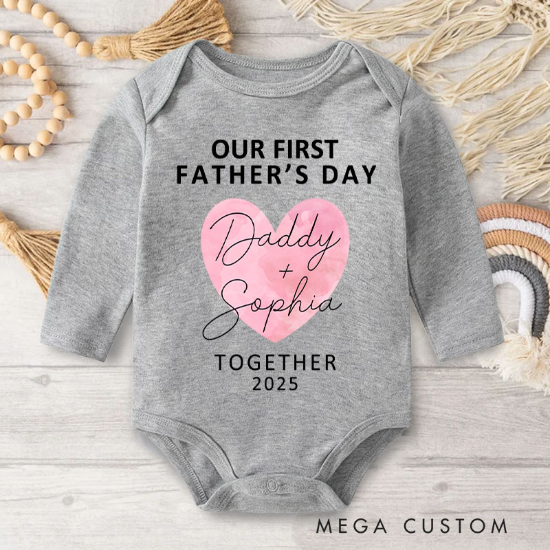 Personalized Heart and Script Artwork for First Father's Day with Daddy and Baby Baby Bodysuit
