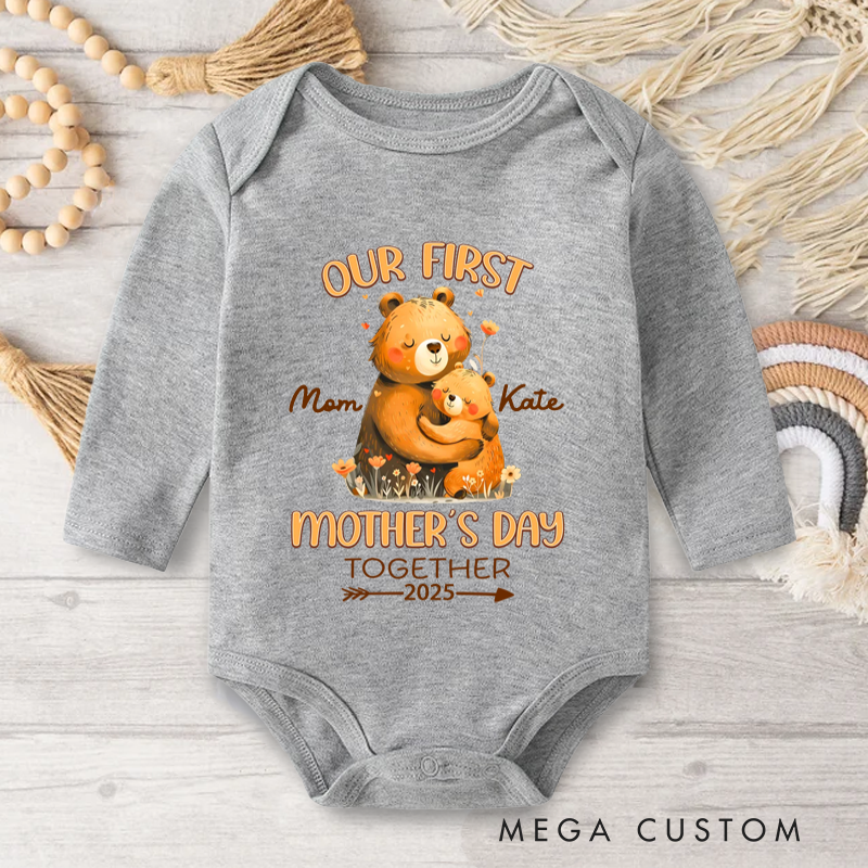 Personalized Hugging Bears Our First Mother's Day Baby Onesie with Name First Mother's Day Gift For Mom Baby