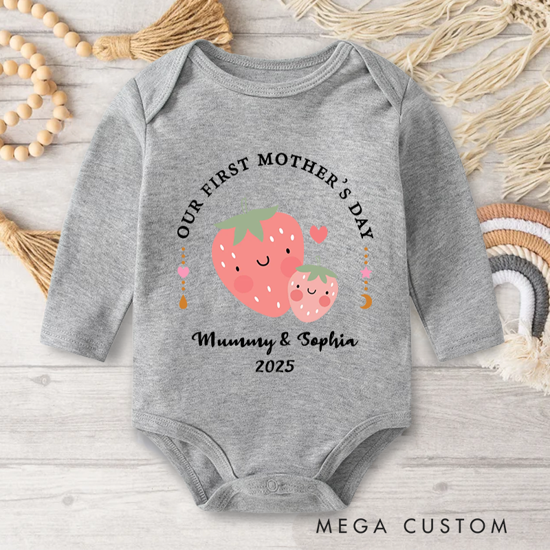 Personalized Cute Strawberry Lemon Baby Onesies Mother's Day Gift for New Mom Newborn
