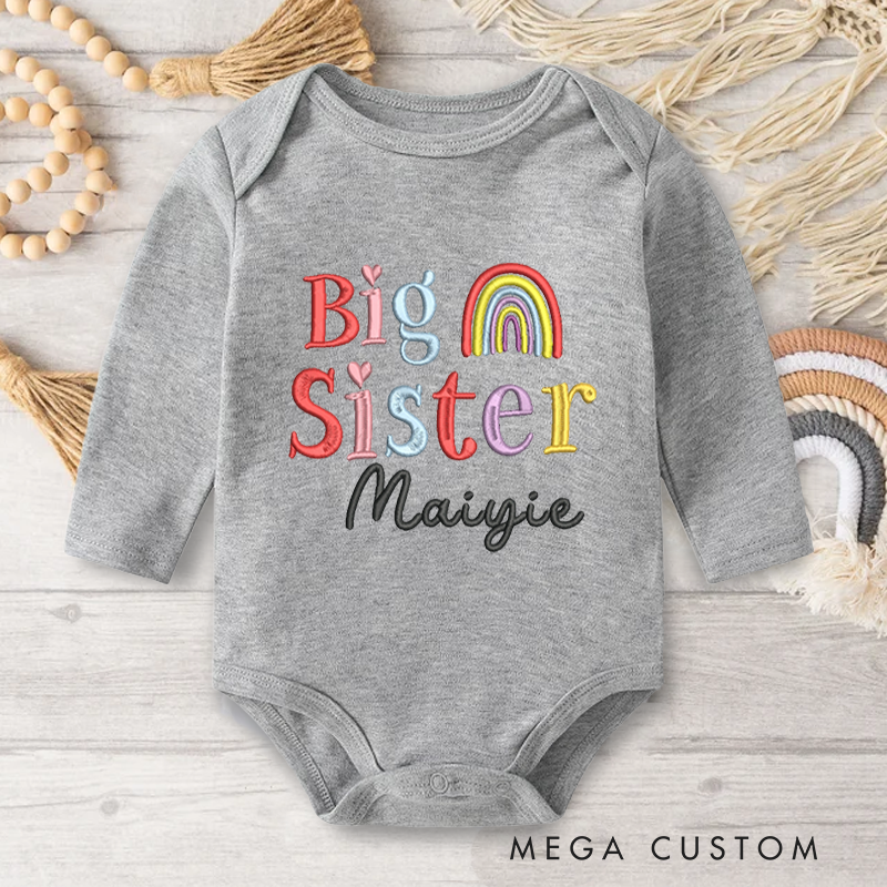 Personalized Embroidered Big Sister Rainbow Baby Onesie with Name Birthday Gifts for New Mother Children