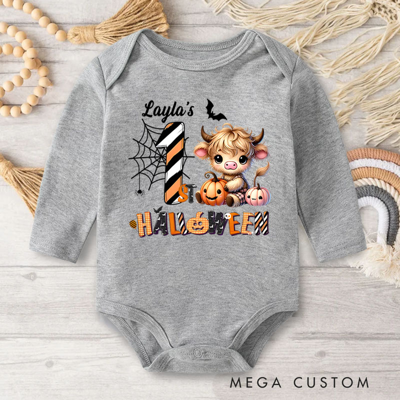 Personalized First Halloween Fun Featuring Cute Baby Cow Baby Bodysuit