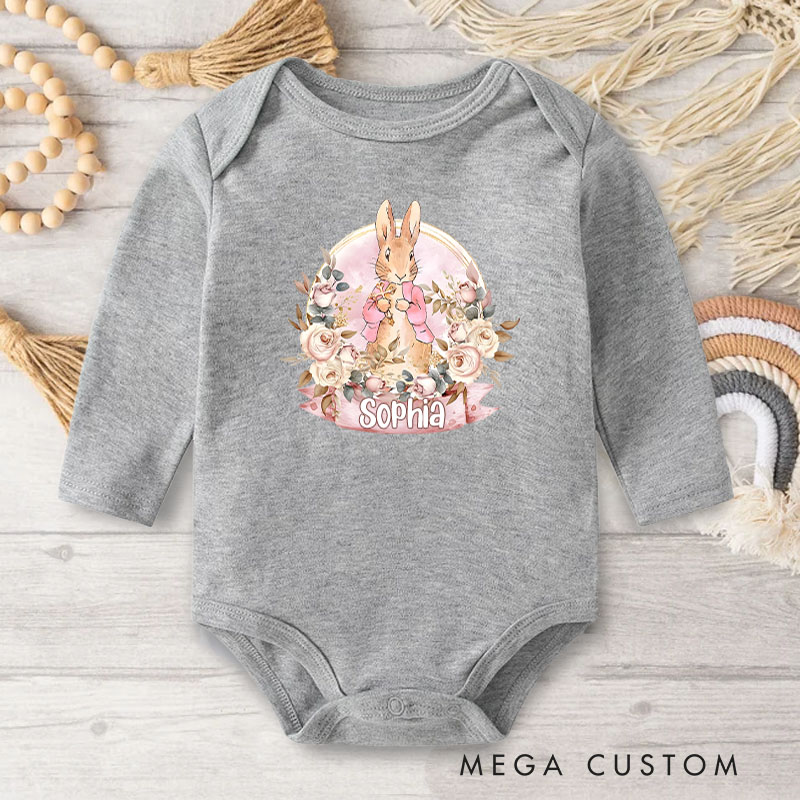 Personalized Charming Rabbit and Floral Elegance for Babies Baby Bodysuit Baby Easter Gift
