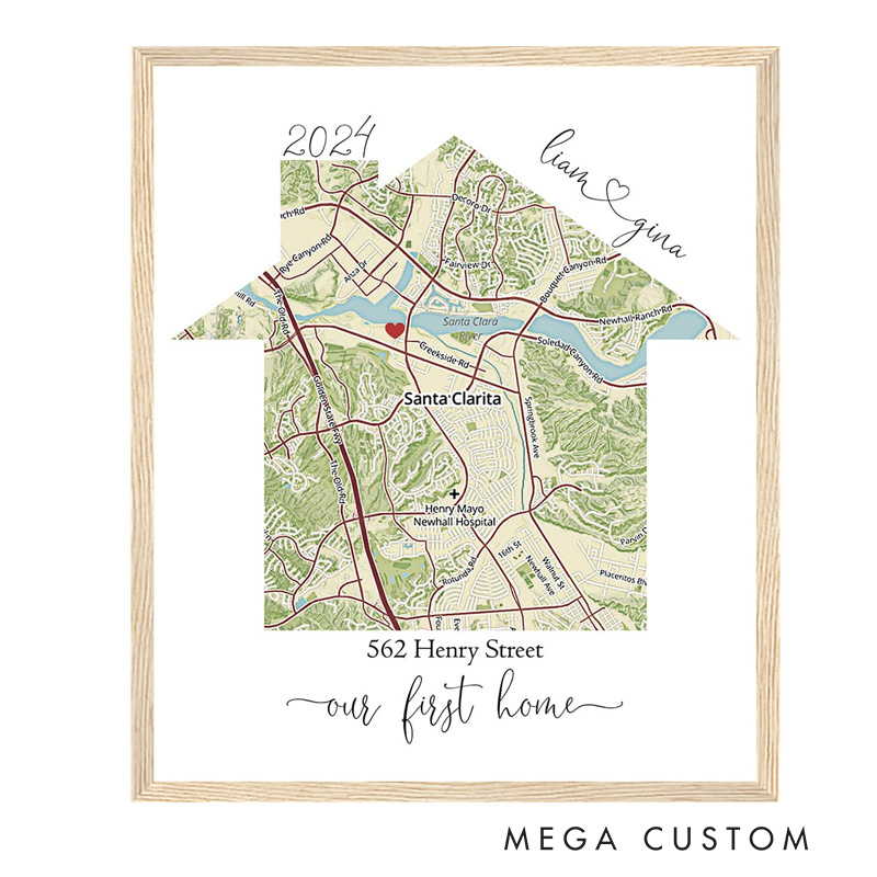 Personalized First Home Map Print Custom Home Map Housewarming Gift New Homeowner Wall Art