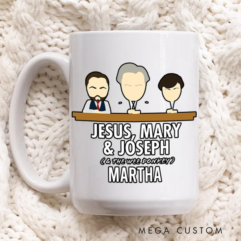 Personalized Jesus Mary Joseph & the Wee Donkey Ceramic Mug with Name Custom Coffee Cup Jesu Coffee Mug Jesus Gift Funny Christian Gift Religious Gift