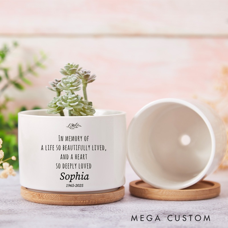 Personalized Memorial Flower Pot for Loss of Loved One in Memory of Sympathy Gift Porcelain Plant Container Customize Message for Loved One in Heaven