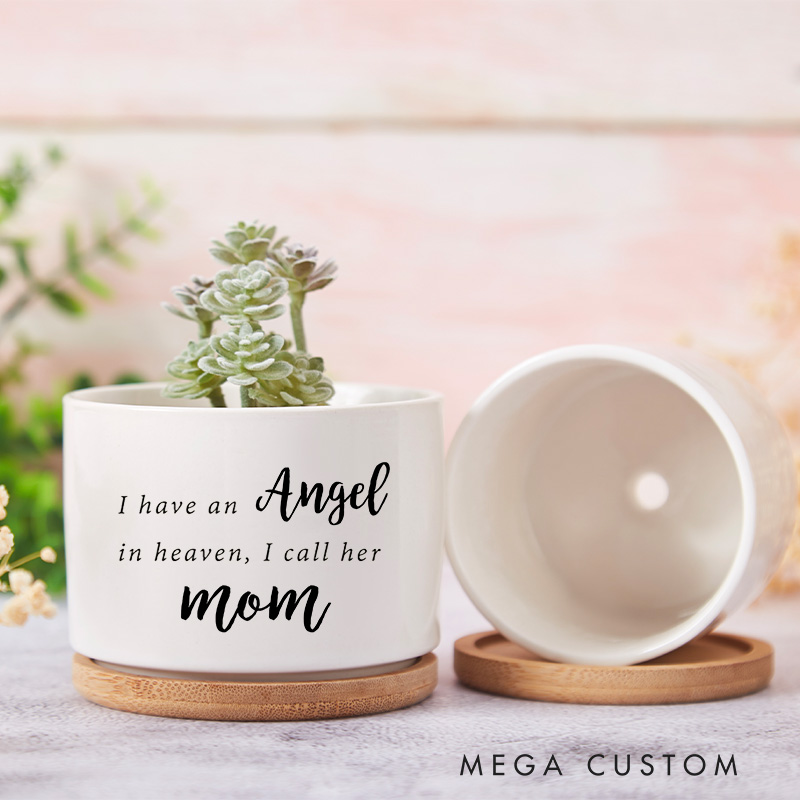 Personalized Memorial Planter Sympathy Gift for Loss of Loved One in Memory of Mom Dad in Heaven Ceramic Indoor Pots Celebration of Life