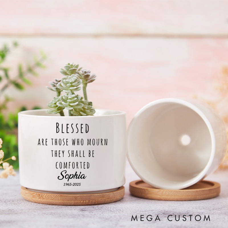 Personalized Memorial Planter for Loss of Loved One Memorial Ceramic Plant Pot with Bamboo Tray Sympathy Gifts for Loss of Loved One Remembrance Gifts