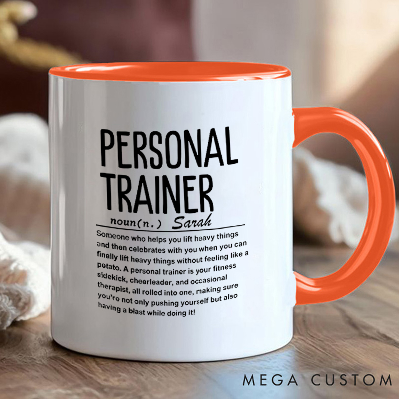 Personalized Trainer Definition Mug with Custom Name Gift Motivational Coffee Cup for Fitness Enthusiasts Bodybuilders and Gym Lovers