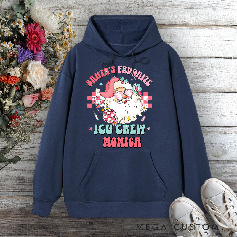 Personalized Hoodies for Nurse Santa's Favorite ICU Crew Design Hoodies International Nurse Day Gift