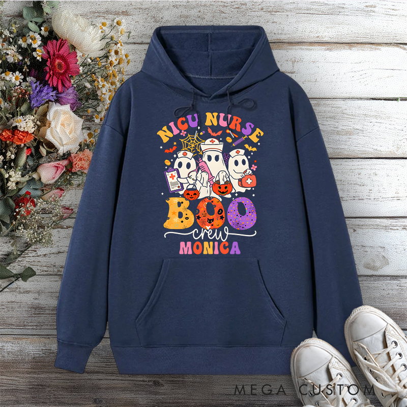 Personalized Hoodies for Nurse NICU Nurse Boo Crew Design Hoodies International Nurse Day Gift