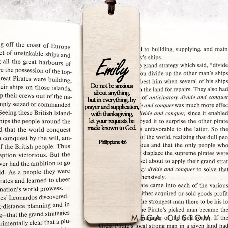 Personalized Wood Philippians 4:6 Christian Bookmark Christian Gift for Birthday Unique Gifts for Female Unique Gifts for Women Bible Verse Art