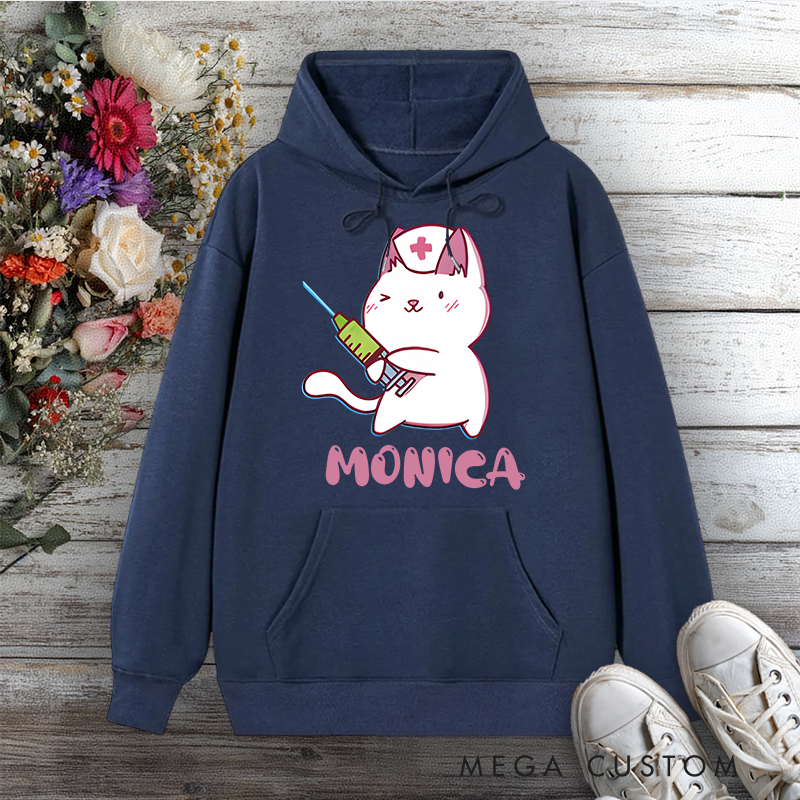 Personalized Hoodies for Nurse Cat Cute and Caring Design Hoodies International Nurse Day Gift