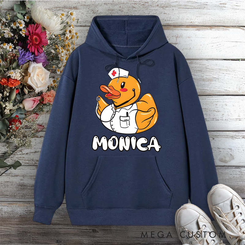 Personalized Hoodies for Nurse Duck Quirky and Caring Design Hoodies International Nurse Day Gift
