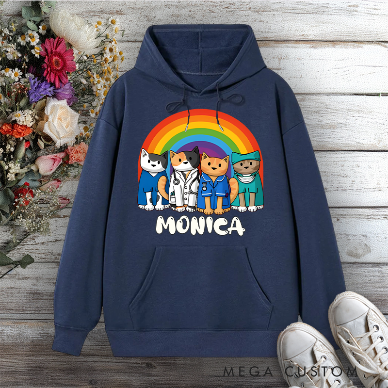 Personalized Hoodies for Nurse Medical Cats Under the Rainbow Description Design Hoodies International Nurse Day Gift
