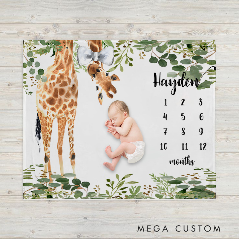 Personalized Giraffe Safari Milestone Baby Blanket Perfect For Tracking Growth And Milestones Baby Blanket  