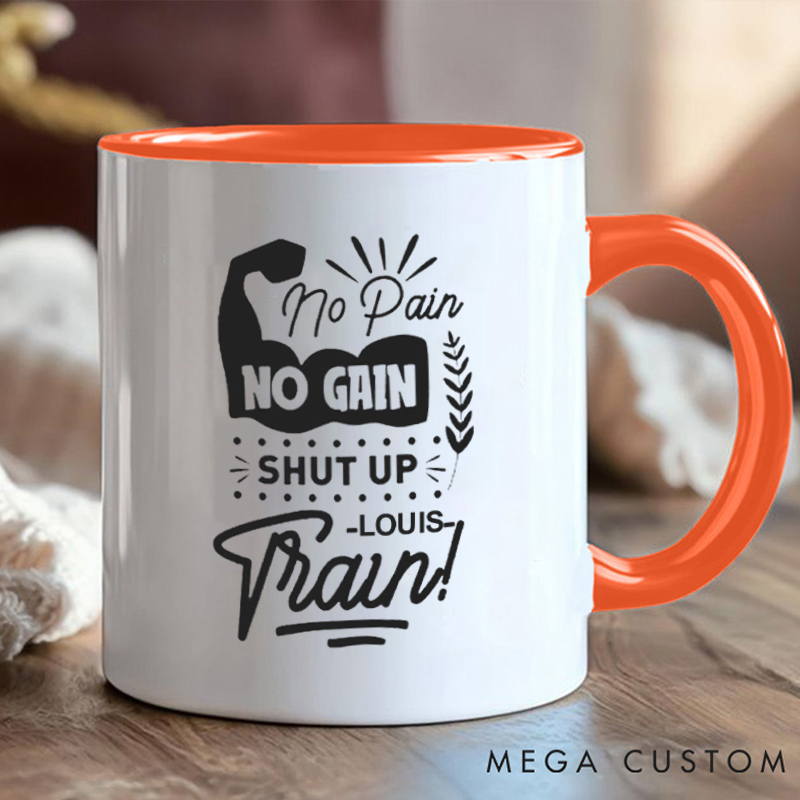 Personalized No Pain No Gain Coffee Mug with Motivation Gift Motivational Coffee Cup for Fitness Enthusiasts Bodybuilders and Gym Lovers