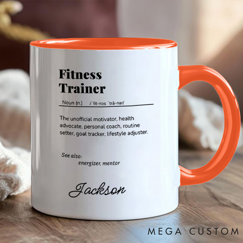 Personalized Fitness Trainer Definition Coffee Mug with Coach Gift Motivational Coffee Cup for Fitness Enthusiasts Bodybuilders and Gym Lovers
