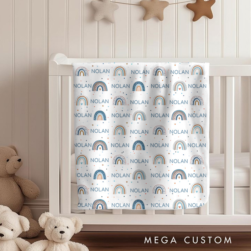 Personalized Rainbow Pattern Milestone Baby Blanket Designed With Cheerful Rainbow Motifs Baby Blanket  
