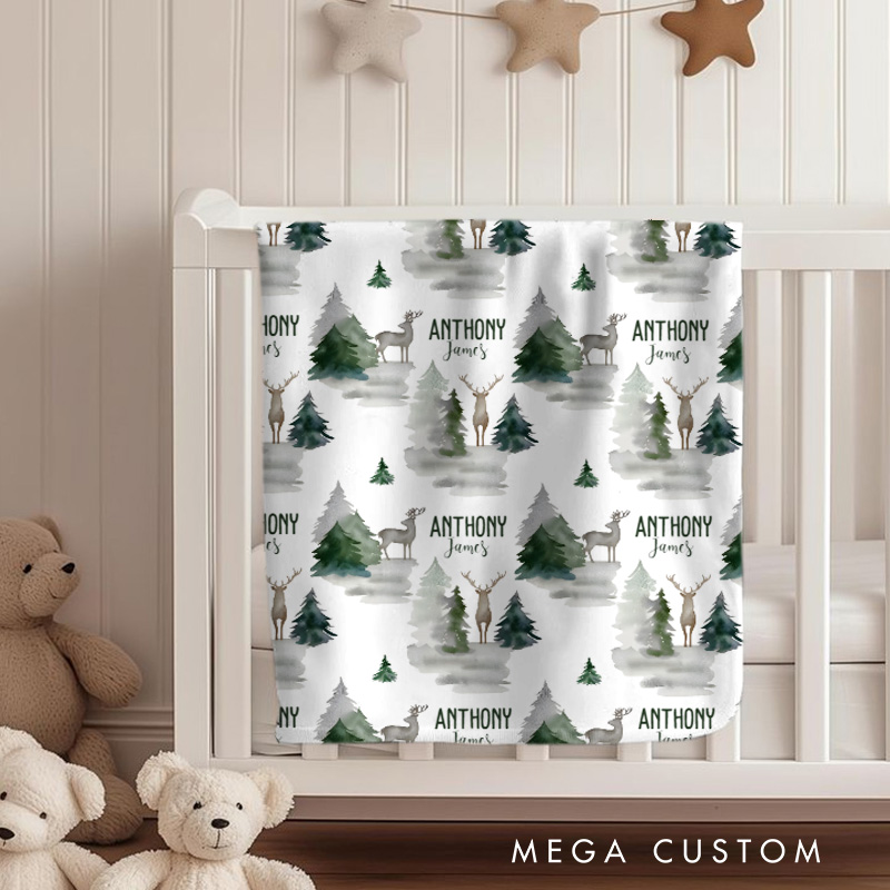 Personalized Adventure Forest Name Pattern Scenic Wilderness and Nature Inspired Cozy Baby Blanket