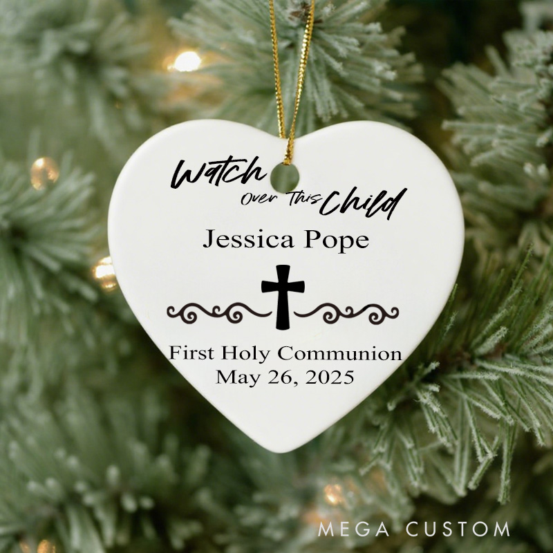 Personalized Watch Over This Child Ceramic Ornament First Holy Communion with Name Christening Gift for Christian