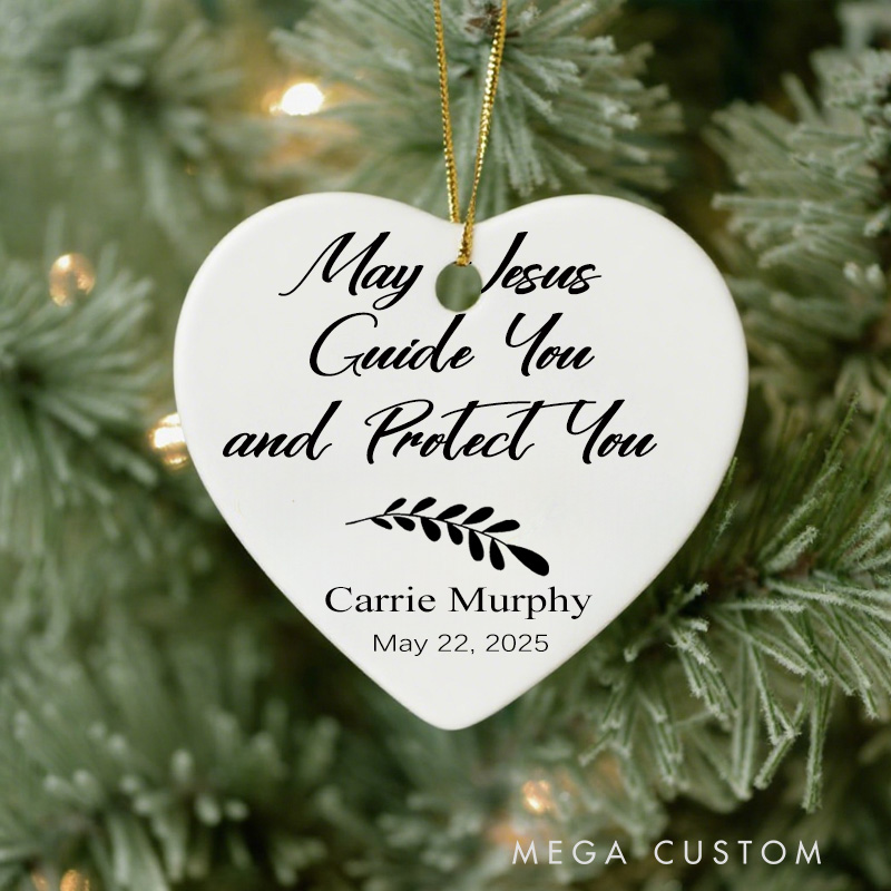 Personalized May Jesus Guide You And Protect You Ceramic Ornament with Name Date Christening First Communion Gift for Christian
