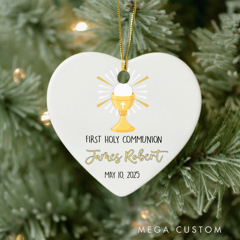 Personalized Holy Grail Ceramic Ornament with Name Date Christening First Holy Communion Gift for Christian Confirmation Gift