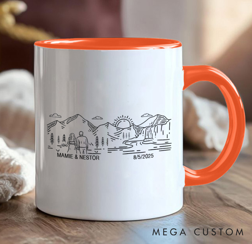 Personalized Mountain Couples Mug Adventurers Camping Hiking Unique Favor Mug Gift for Outdoors Nature Lovers