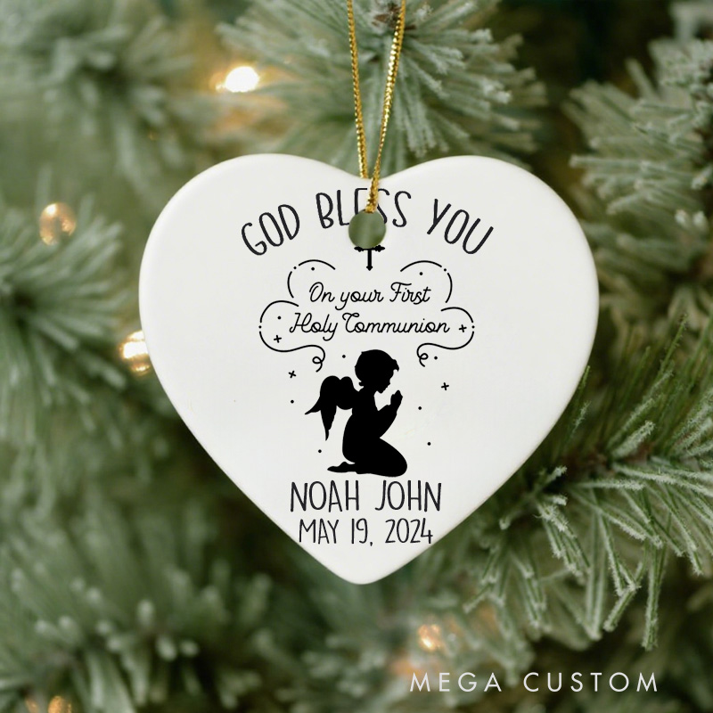 Personalized God Bless You Ceramic Ornament with Name Date Christening First Communion Gift for Christian Confirmation Gift