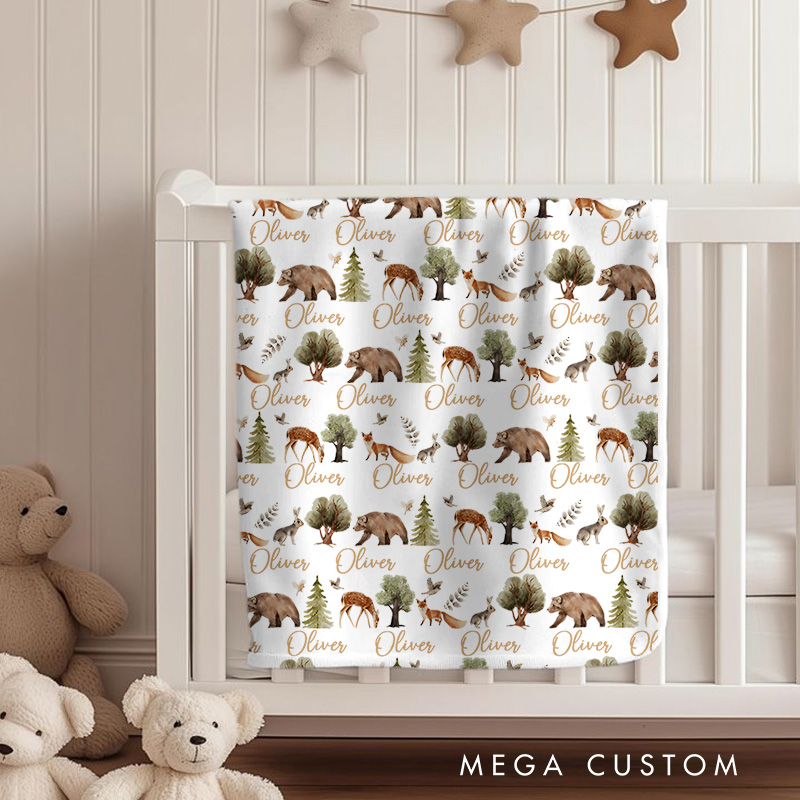 Personalized Jungle Animals Pattern Baby Blanket Featuring Vibrant And Playful Jungle Animal Designs Baby Blanket  