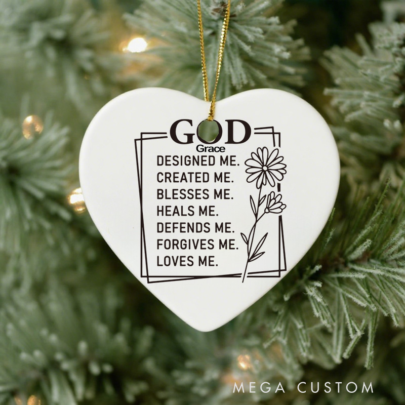 Personalized God Designed Me Created Me Blesses Me Ceramic Ornament with Name Church Christening Religious Gift Bible Verse Gifts 