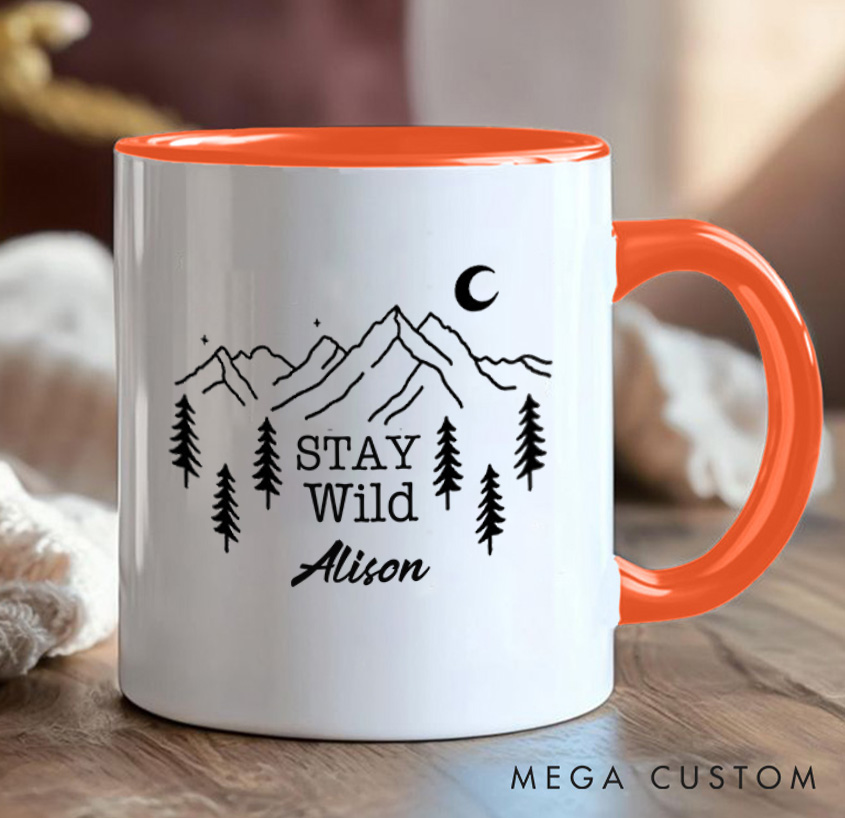 Personalized Stay Wild Mug Camping Mountain Hiking Mug Gift for Outdoors Nature Lovers