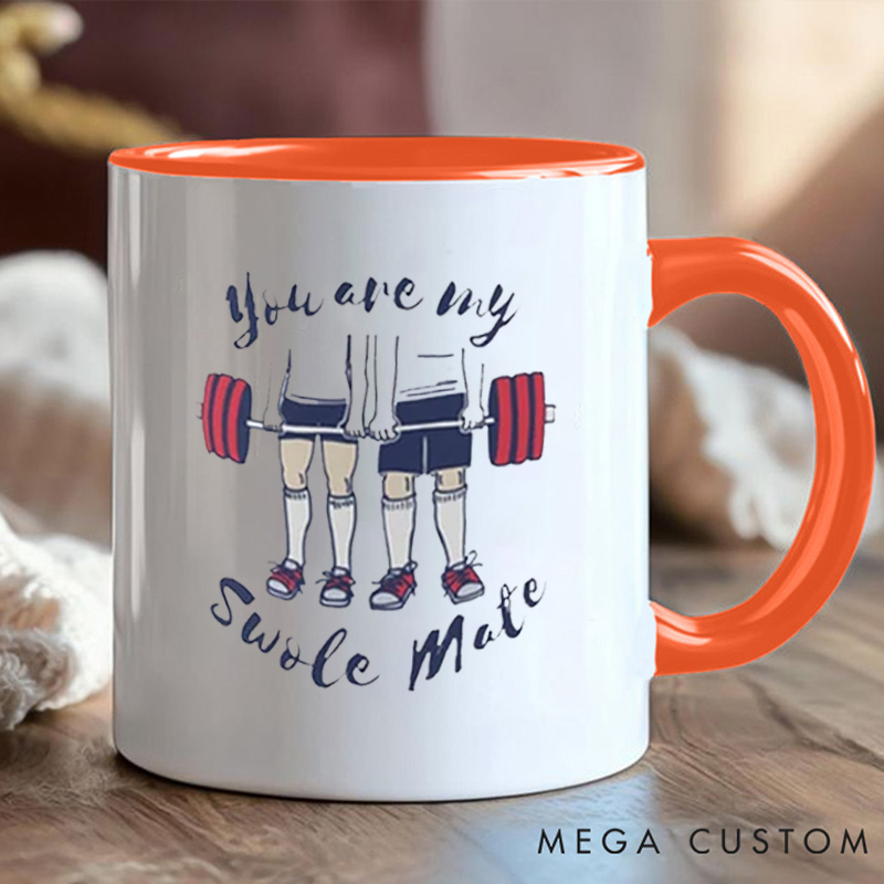 Personalized Funny Gym Partner Coffee Cup Mug with Double Sided Swole Mate Gift Motivational Coffee Cup for Fitness Enthusiasts Bodybuilders and Gym Lovers
