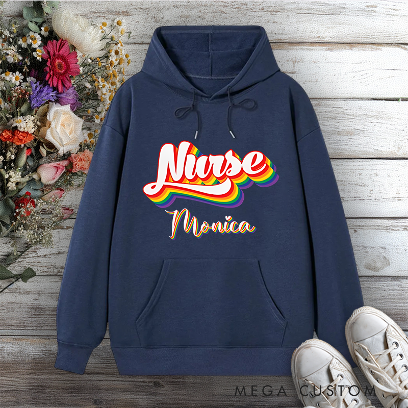 Personalized Hoodies for Nurse Rainbow Nurse Pride Design Hoodies International Nurse Day Gift