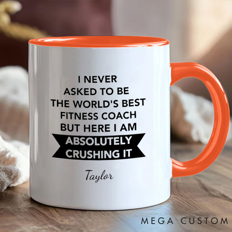 Personalized Worlds Best Fitness Coach Coffee Cup Mug with Motivational Quote Gift for Fitness Enthusiasts Bodybuilders and Gym Lovers
