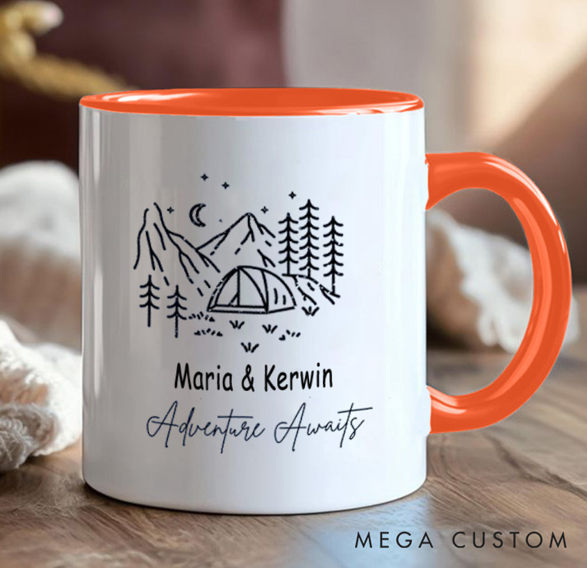 Personalized Couple Camping Mug Mountain Adventure Awaits Hiking Mug Gift for Travel Outdoors Lovers