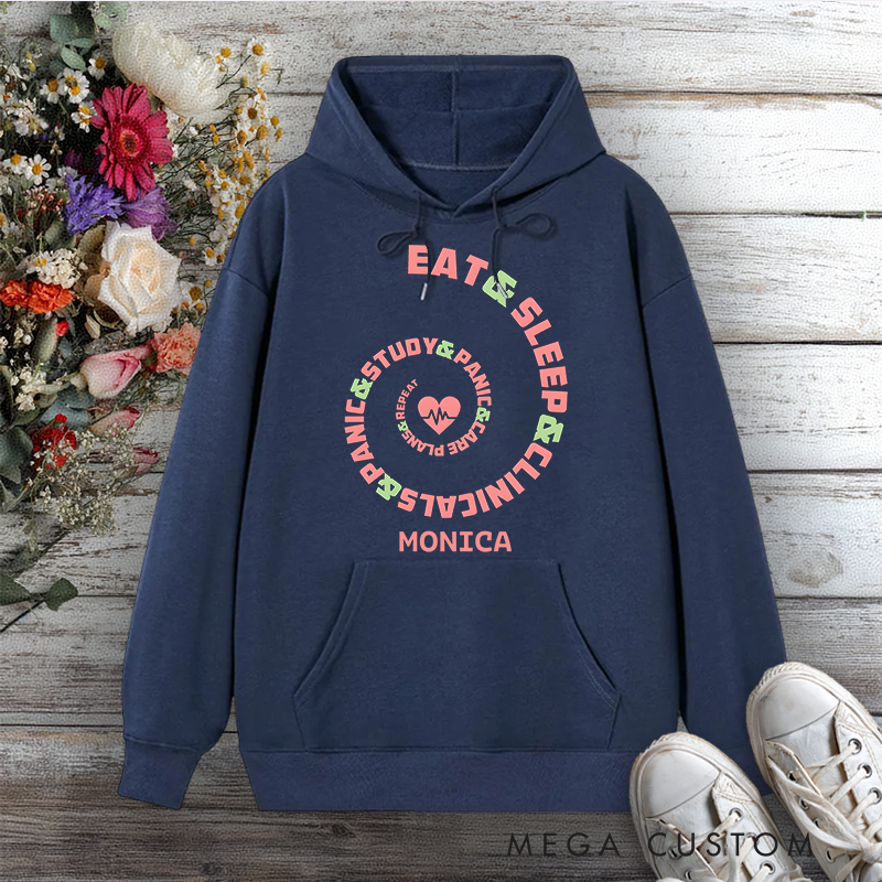 Personalized Hoodies for Nurse Eat Sleep Study Panic Nursing Life Spiral Design Hoodies International Nurse Day Gift
