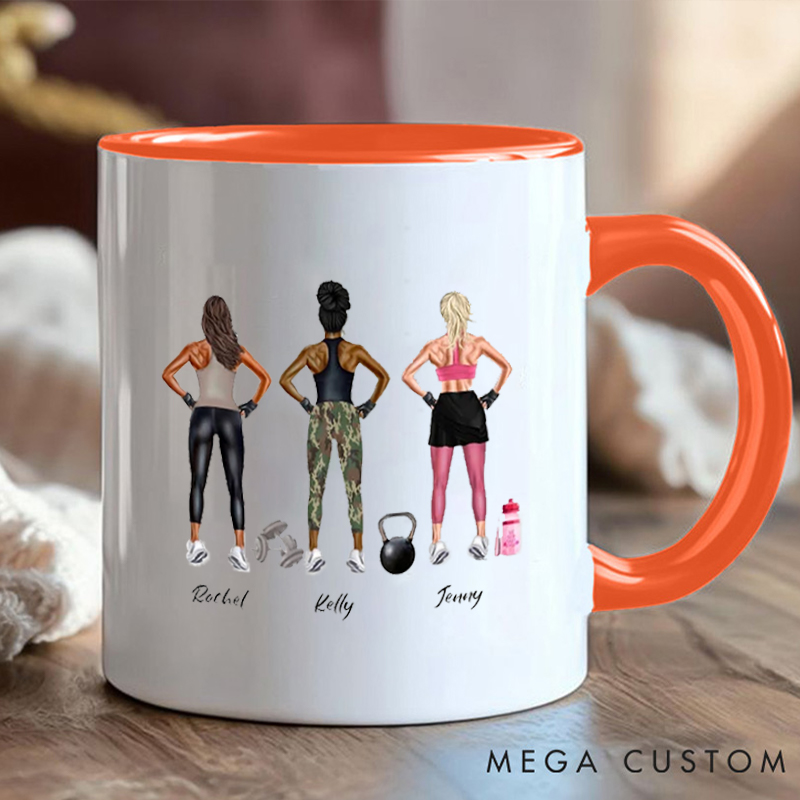 Personalized Fitness Squad Coffee Cup Mug with Gym Partner Names Gift for Fitness Enthusiasts Bodybuilders and Gym Lovers