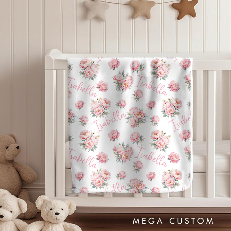 Personalized Floral Pattern Baby Blanket Highlighting Beautiful And Delicate Rose Illustrations Baby Blanket