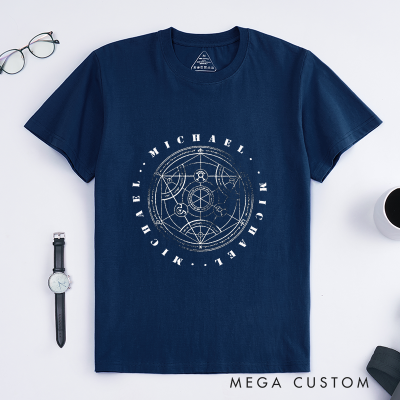Personalized Archangel Michael Alchemy Magic Circle Classic T-Shirt Unisex Spiritual Protection Symbol Custom Gift for Him or Her Unique Mystical Design