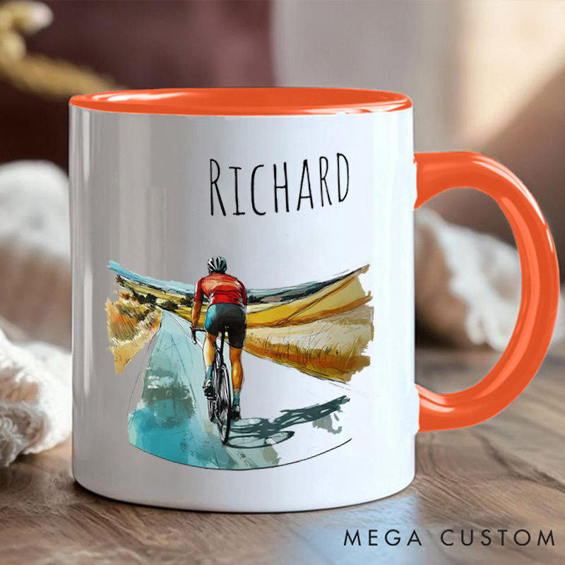 Personalized Cycling Coffee Cup Mug with Scenic Road for Outdoor Adventures Riding Cycling Biking Enthusiasts