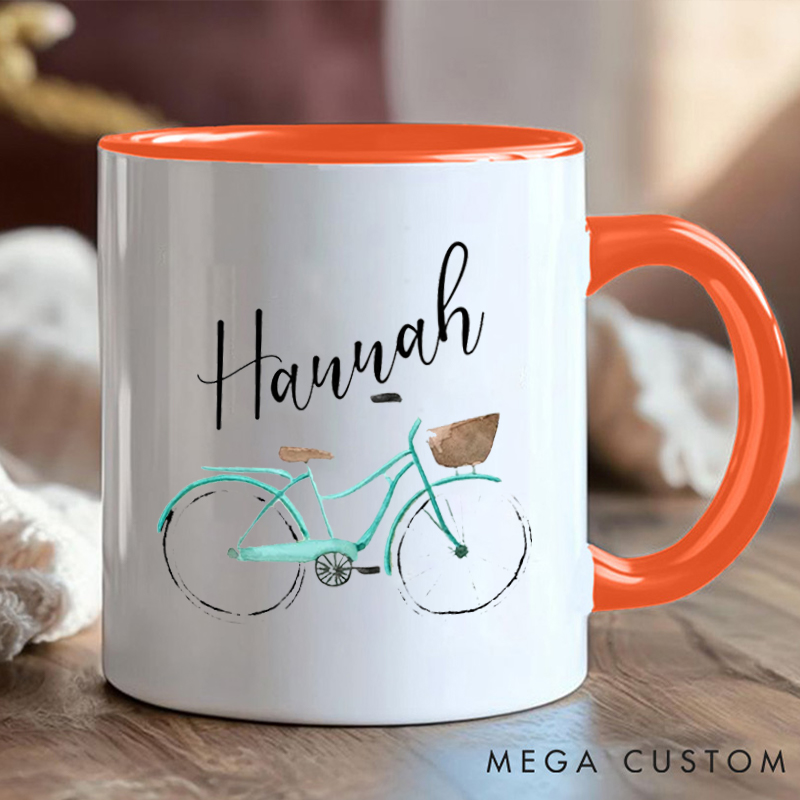 Personalized Coffee Cup Mug with Elegant Bicycle Illustration for Outdoor Adventures Riding Cycling Biking Enthusiasts